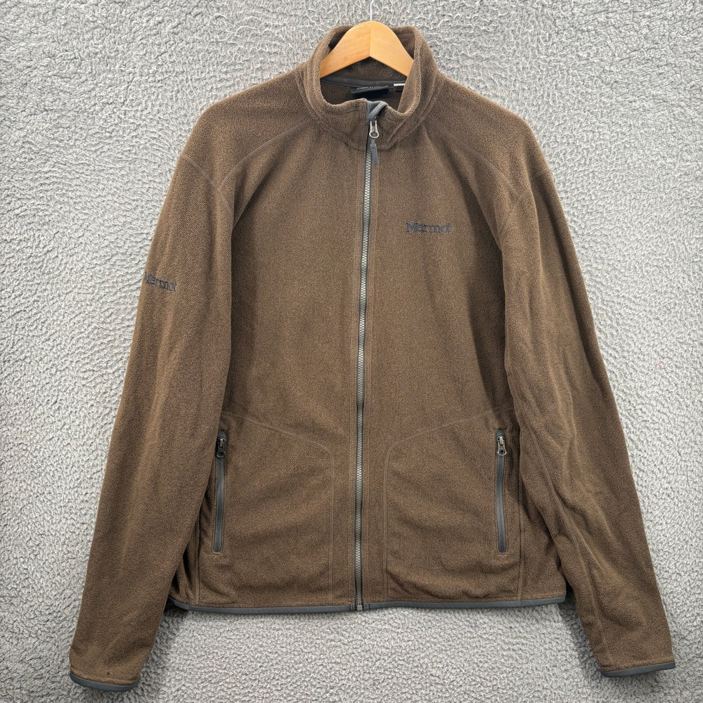 Marmot Fleece Jacket Men Extra Large Brown Full Zip Mock Neck Knit Outdoor